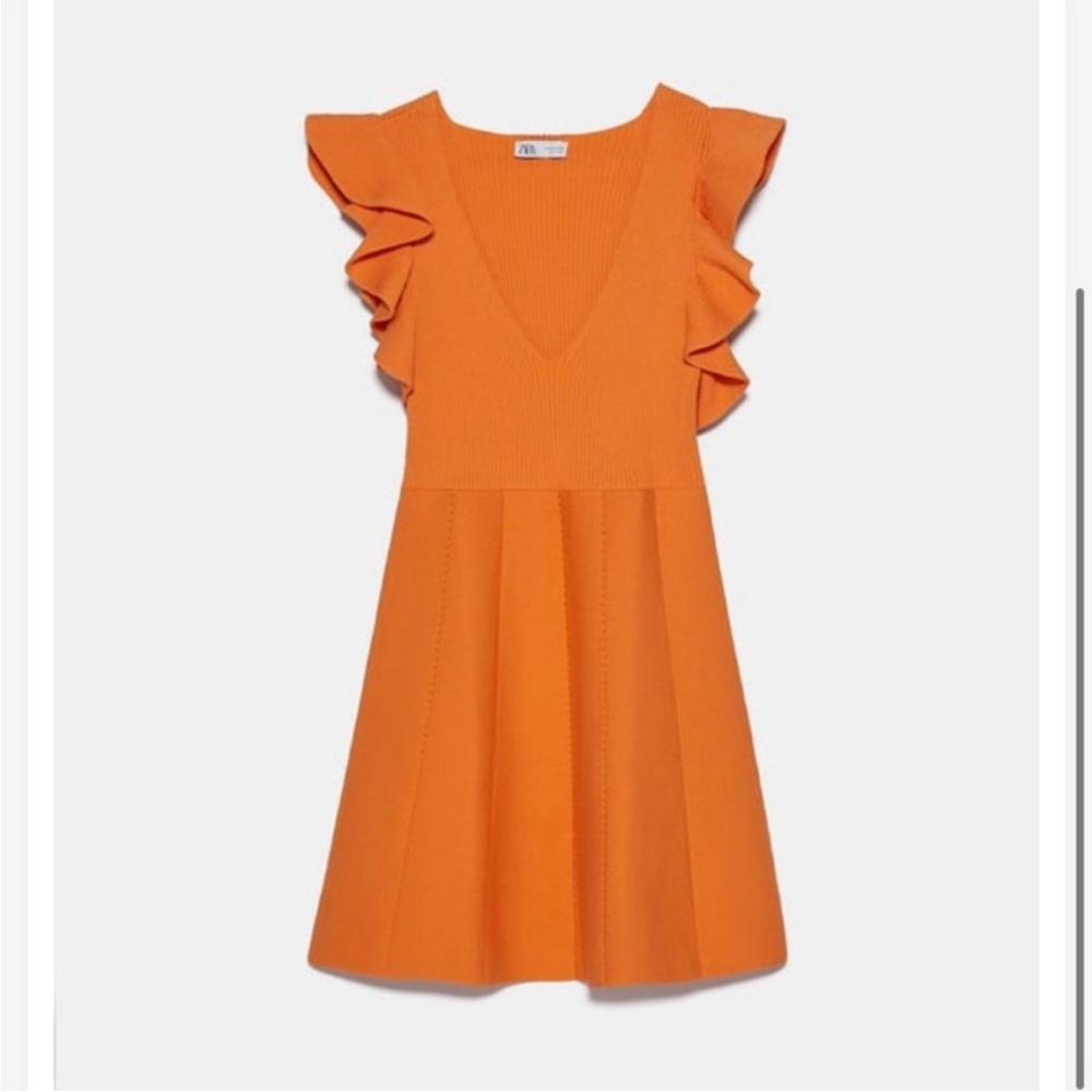 Zara orange ruffle dress